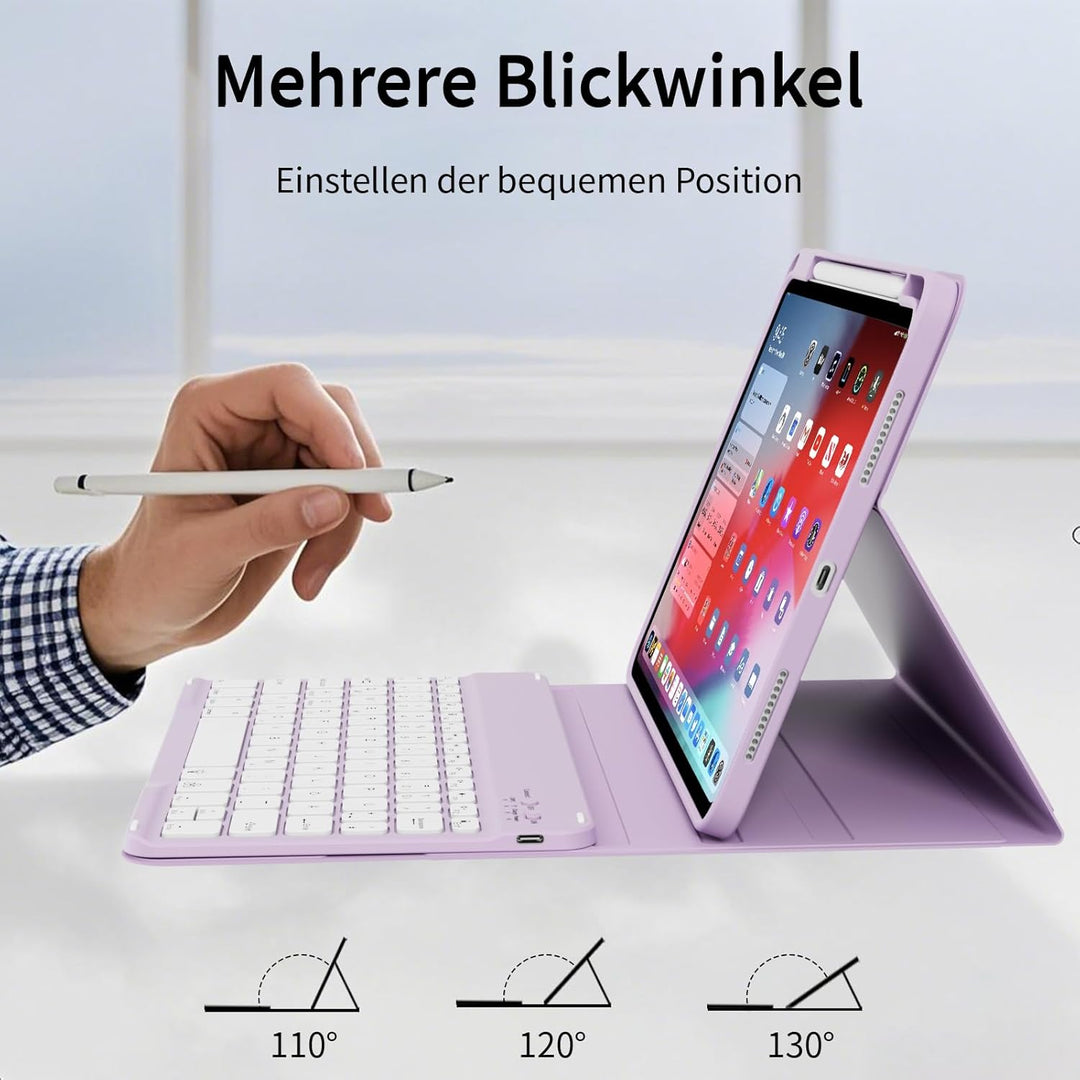 Hülle mit Tastatur für iPad A16 11 Generation 2025/10 Generation 2022 (11/10.9 Zoll) 7 Farben Beleuc