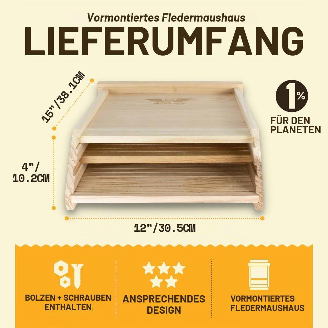 WildYard 2-Kammer Zedernholz-Fledermaushaus für Draussen - Schlafplatz für 75 Fledermäuse - Zedernho