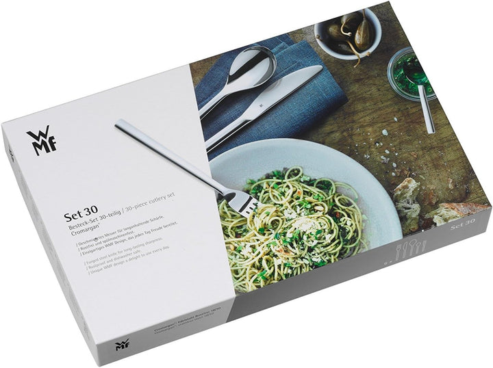 WMF Silk Edelstahl Besteck Set 6 Personen, Essbesteck Set 30 teilig, Monobloc-Messer, Cromargan Edel