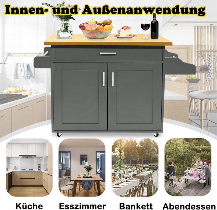 HENGMEI Küchenwagen, Kücheninsel Küchen Wagen mit Rollen, 1 Schubladen, 2 Ebenen Schrank, mit Handtu