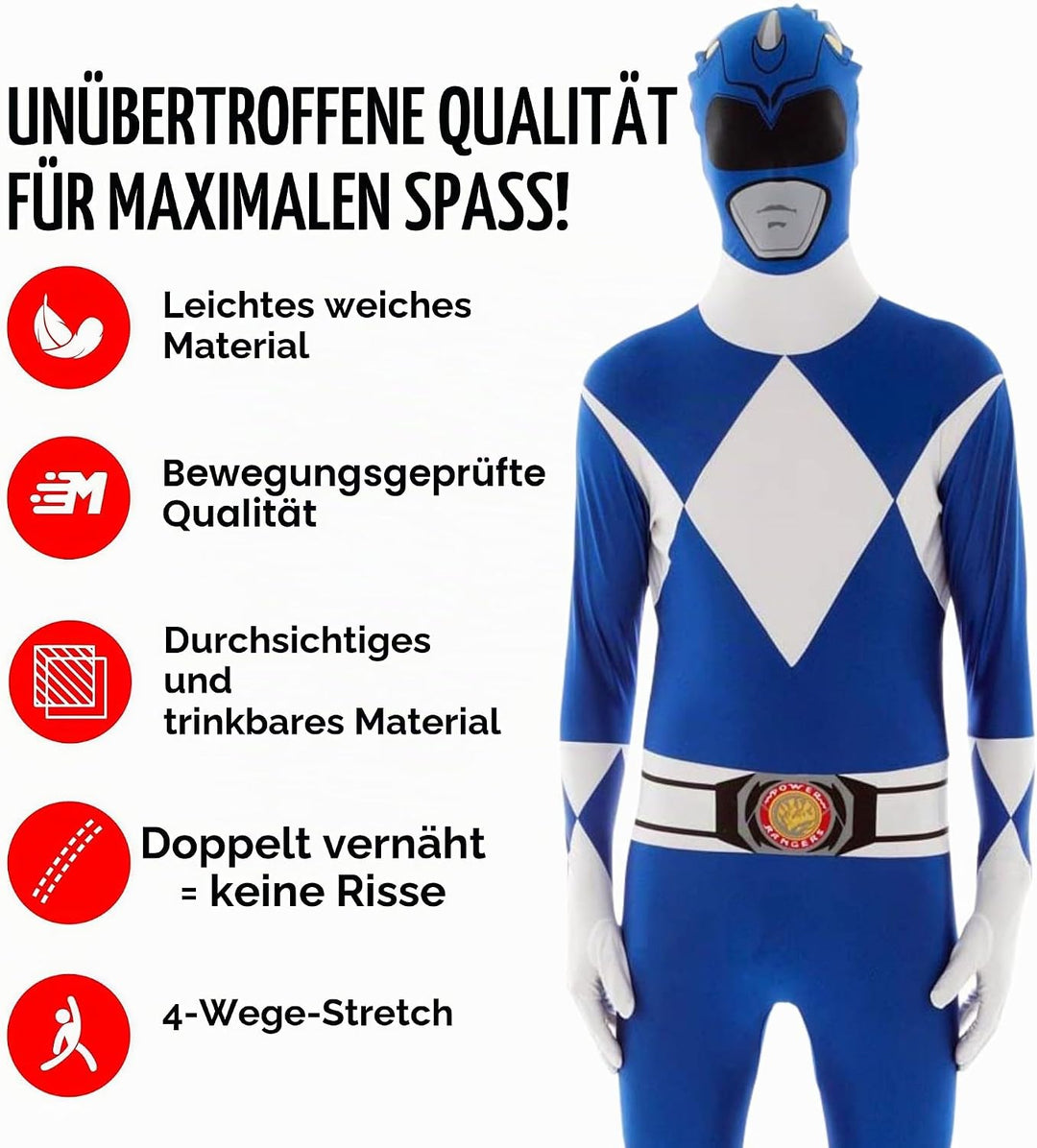 Morphsuits Power-Rangers Kostüm, Blau M