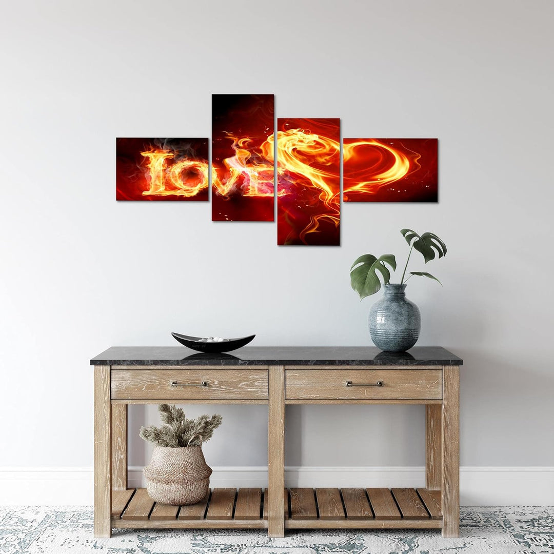 Runa Art Bild Modern Abstrakt Feuer Love - Made in Germany - Wandbilder Liebe Braun Orange 4 Teilig