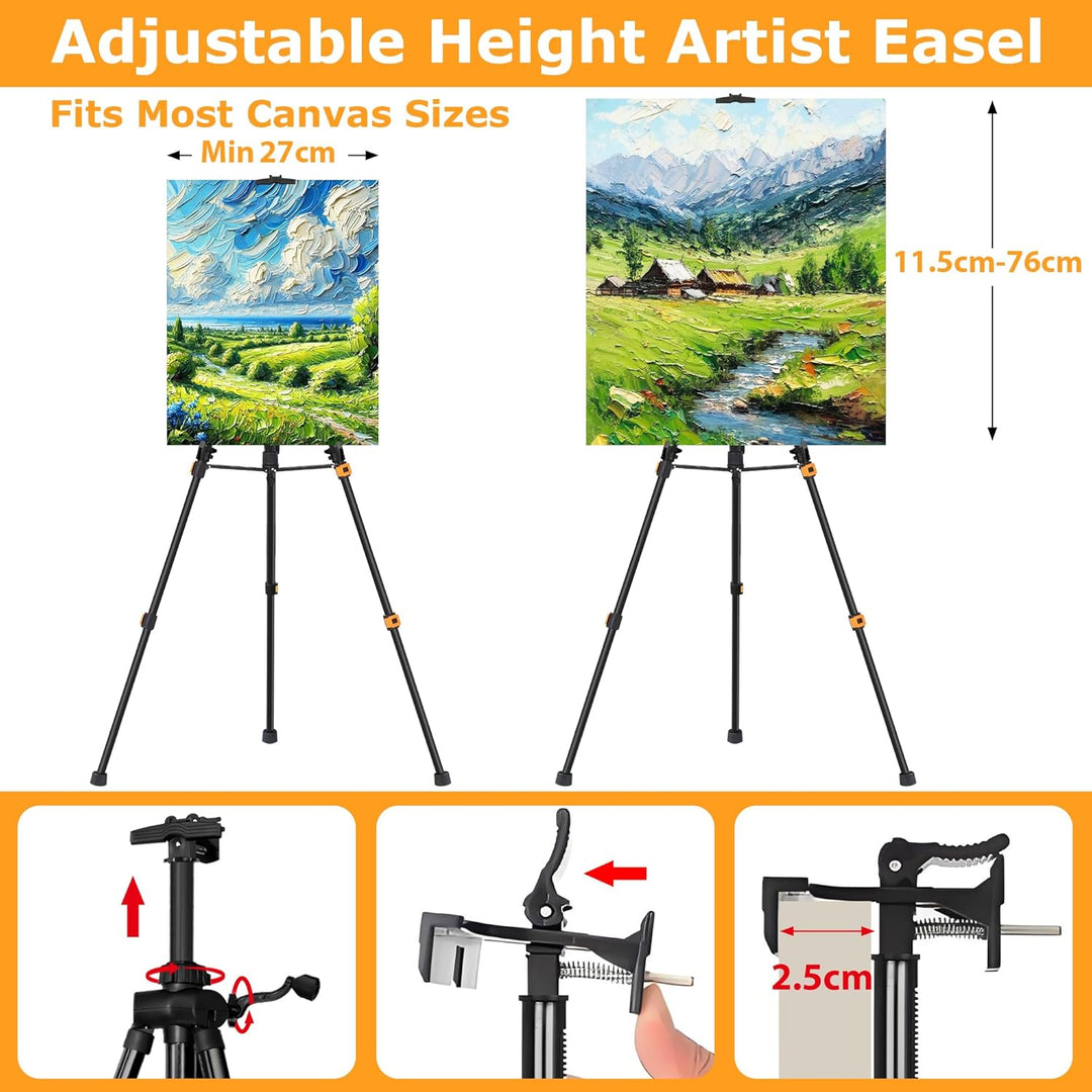 Staffelei Metall höhenverstellbar 52–162 cm, stabile Atelier- & Feldstaffelei mit Ablage & Tasche, t