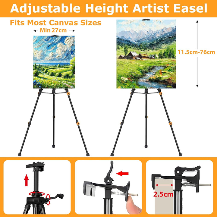 Staffelei Metall höhenverstellbar 52–162 cm, stabile Atelier- & Feldstaffelei mit Ablage & Tasche, t