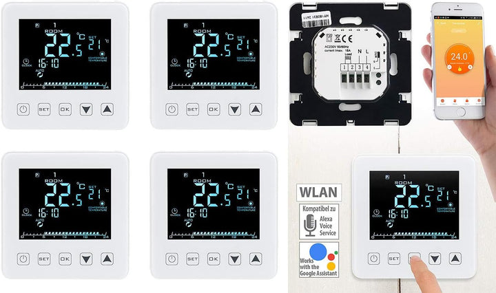 revolt Heizung Raumthermostat: 4er-Set WLAN-Thermostate für Fussbodenheizungen, für Siri, Alexa & GA