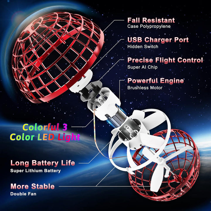 semai Fliegender Ball, Flying Orb Ball mit RGB Licht, Spielzeug Jungen Magic Ball, Hand Controlled S