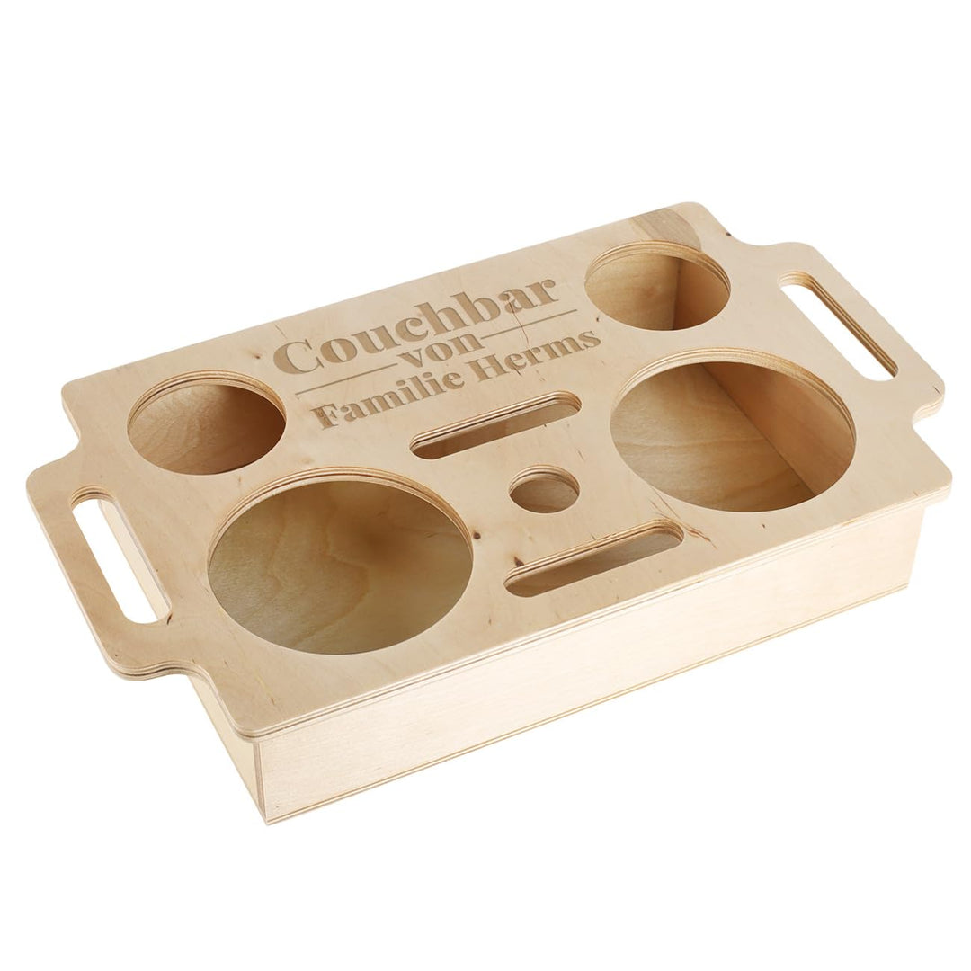 Herz & Heim® Praktische Snackbar mit verschiedenen Motiven und personalisierter Gravur (Couchbar von