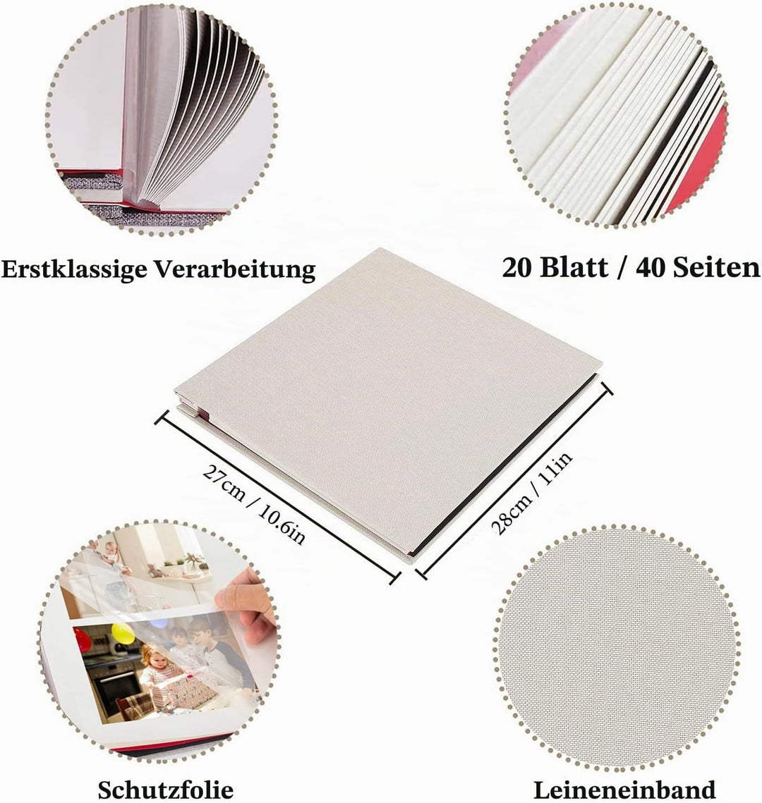 AIOR Selbstklebende 10x15 Fotoalbum Einkleben und zum Selbstgestalten, Gross Leinen Scrapbook 40 wei
