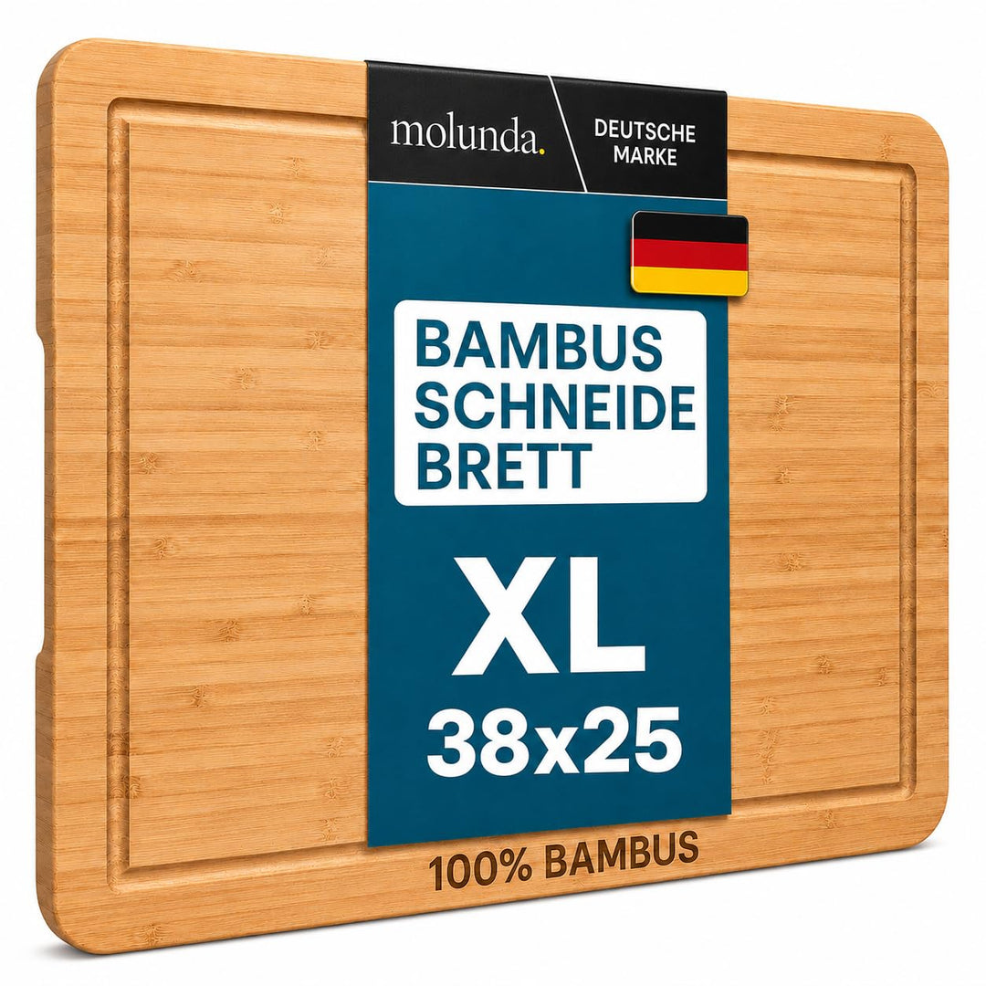 Molunda Schneidebrett Holz - Antiseptisches Hochwertiges Bambus Küchenbrett, Gross mit Griffen und S