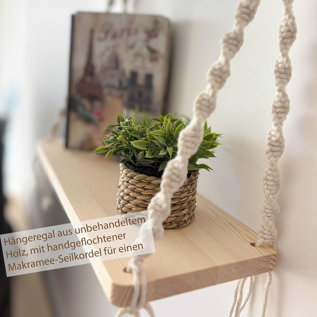 2er Makramee-Wandregal Boho Regal Wand – Wandregal Holz Boho Style, Hängeregal Holz Seil, Regal zum