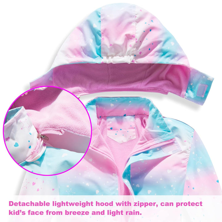 Mädchen Regenjacke - Regenmantel mit Kapuze Outdoor Wasserdichte Jacke Kinder Softshelljacke Übergan