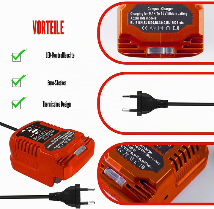 Ersatz PXC Ladegerät für Einhell 18V Power X-Change Akku, Auto-Ladegerät kompatibel mit Einhell 18V