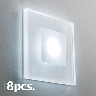 meerkatsysteme 8er SET LED Treppenbeleuchtung Premium SunLED Max 230V 3W Kaltweiss Glas Hochwertig T