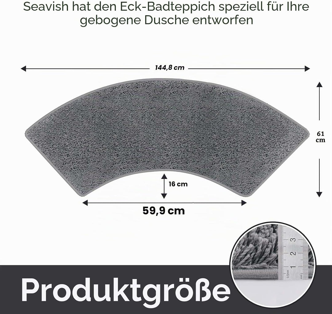 Seavish Cozy Shag Badezimmerteppich, rutschfeste Mikrofaser, weich, saugfähig, Meeresblau Curved 45x