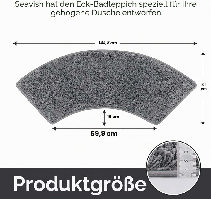 Seavish Cozy Shag Badezimmerteppich, rutschfeste Mikrofaser, weich, saugfähig, Meeresblau Curved 45x
