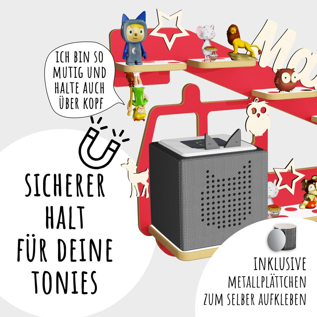 Regal Ablage für Musikbox und Toniefiguren, Aufbewahrung für Tonies, Wandregal mit Name, Halterung f