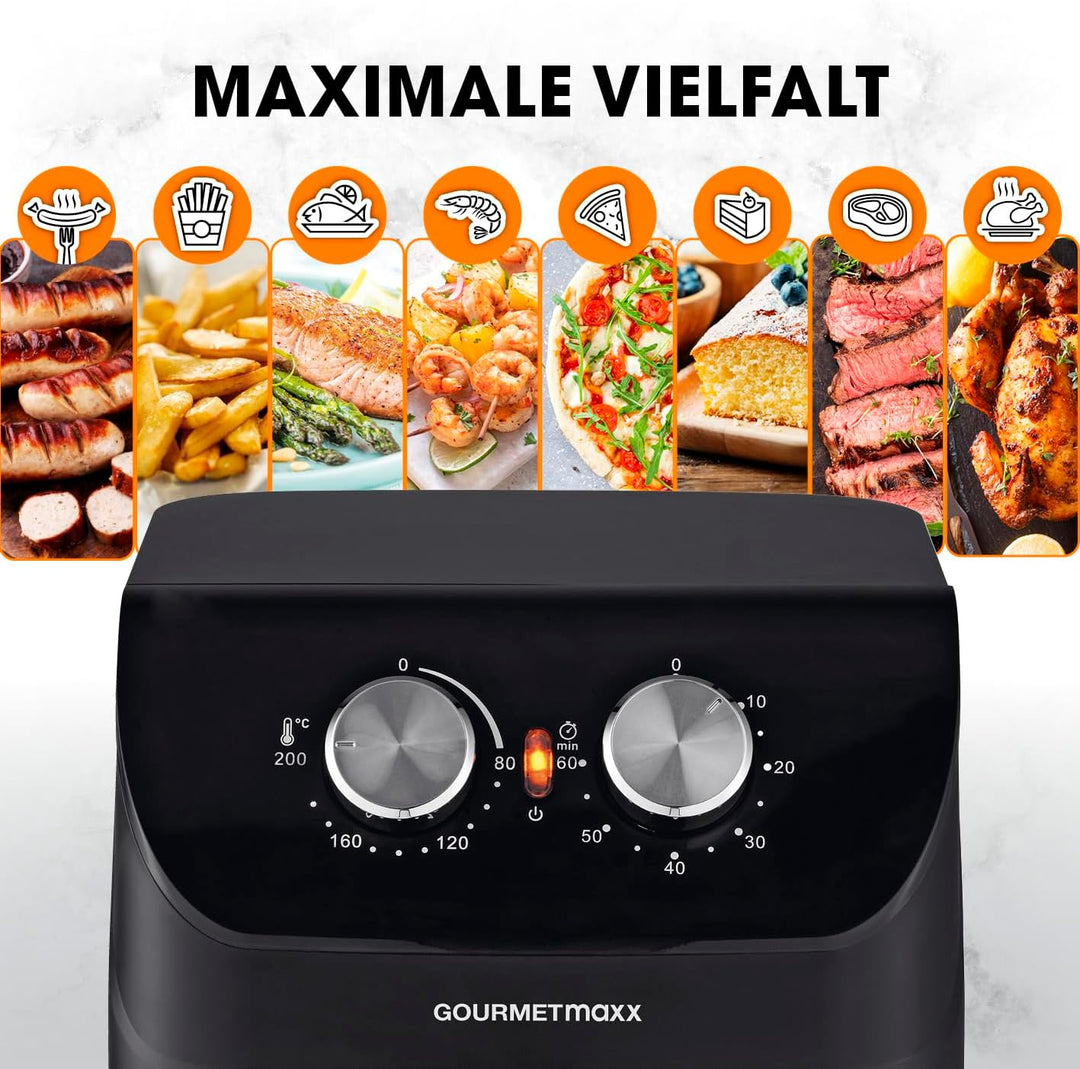 GOURMETmaxx Heissluftfritteuse 4 L | Airfryer mit Timerfunktion & Edelstahl Heizelement | praktische