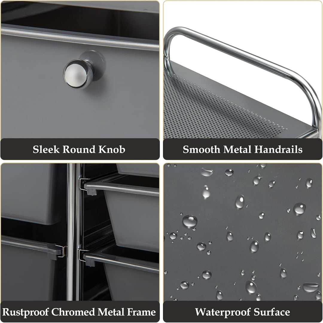 KOMFOTTEU Trolley mit 15 Schubladen, stapelbar, Verriegelungsrollen, metallschoniger Rahmen, für Bür