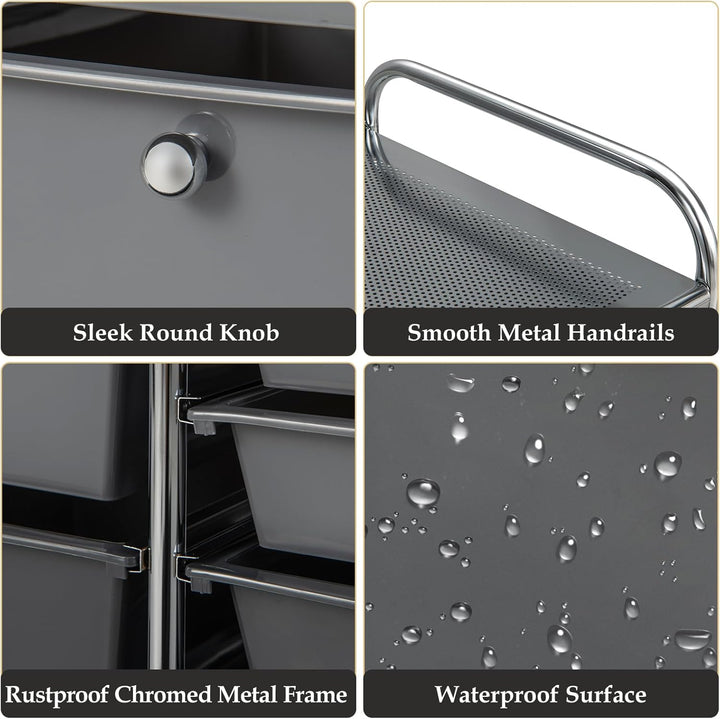 KOMFOTTEU Trolley mit 15 Schubladen, stapelbar, Verriegelungsrollen, metallschoniger Rahmen, für Bür