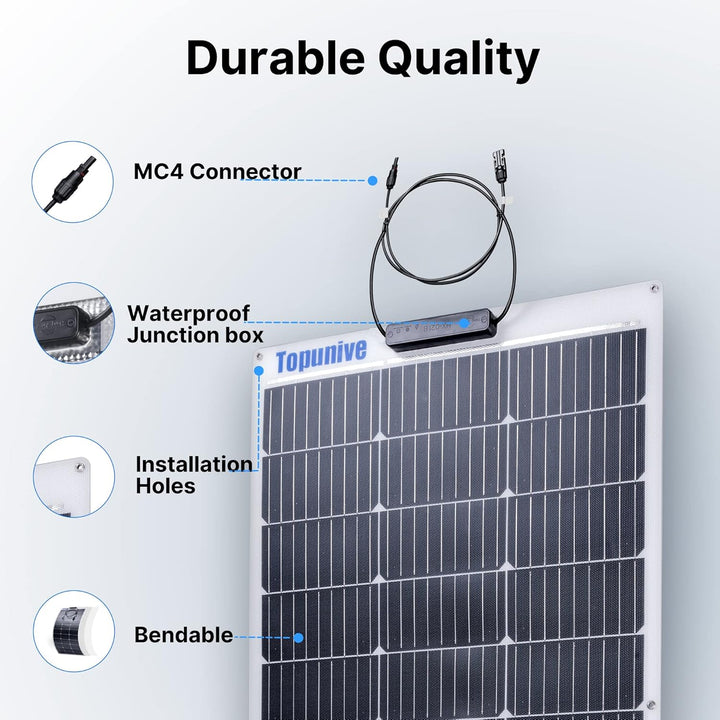Topunive Flexibel Solarpanel 2 Stücke 100W 12V Monokristalline Flexible Solarmodul 100 Watt 12 Volt