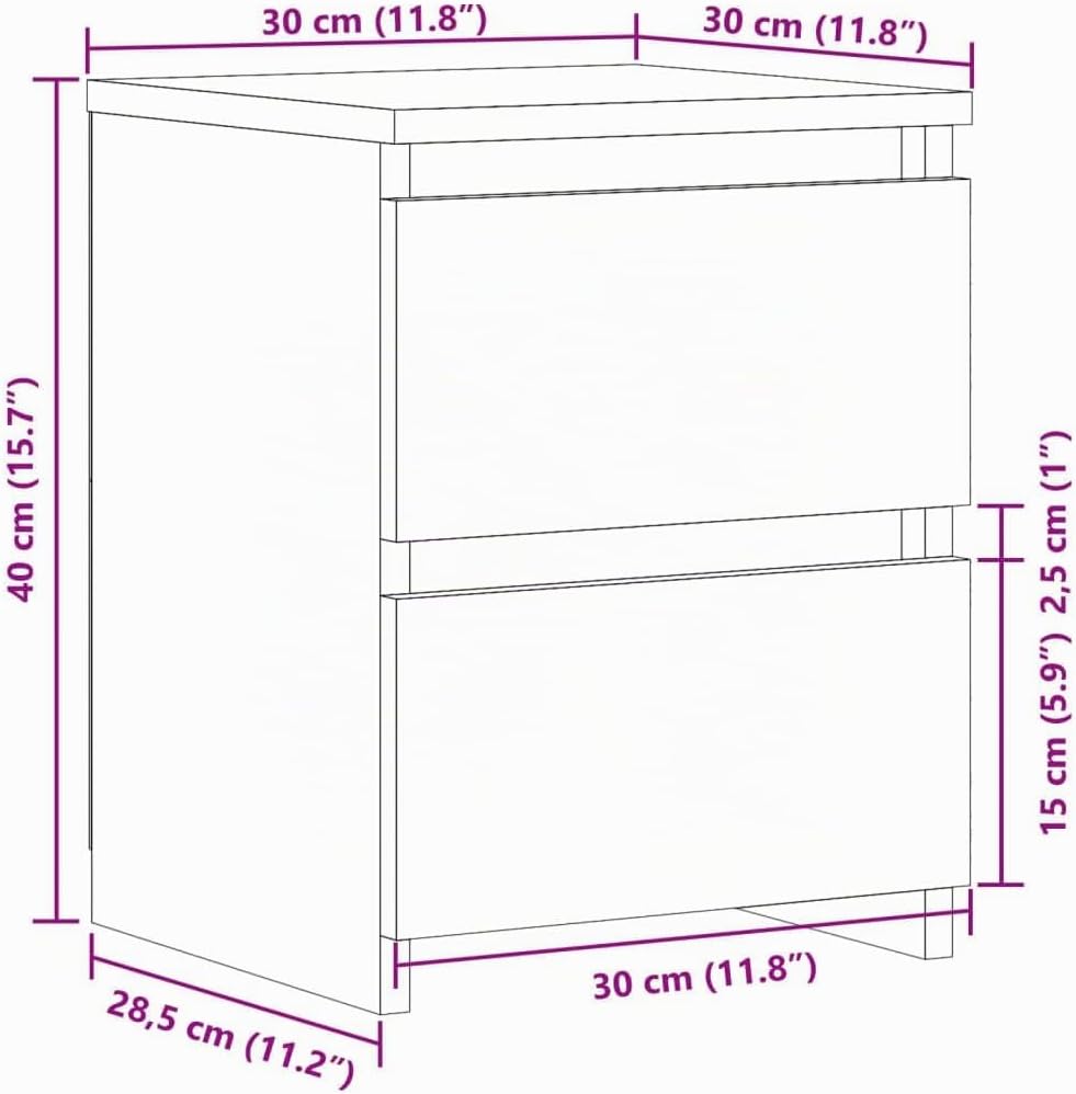 vidaXL Nachttisch, Nachtschrank mit 2 Schubladen, Nachtkommode für Schlafzimmer, Nachtkonsole Beiste