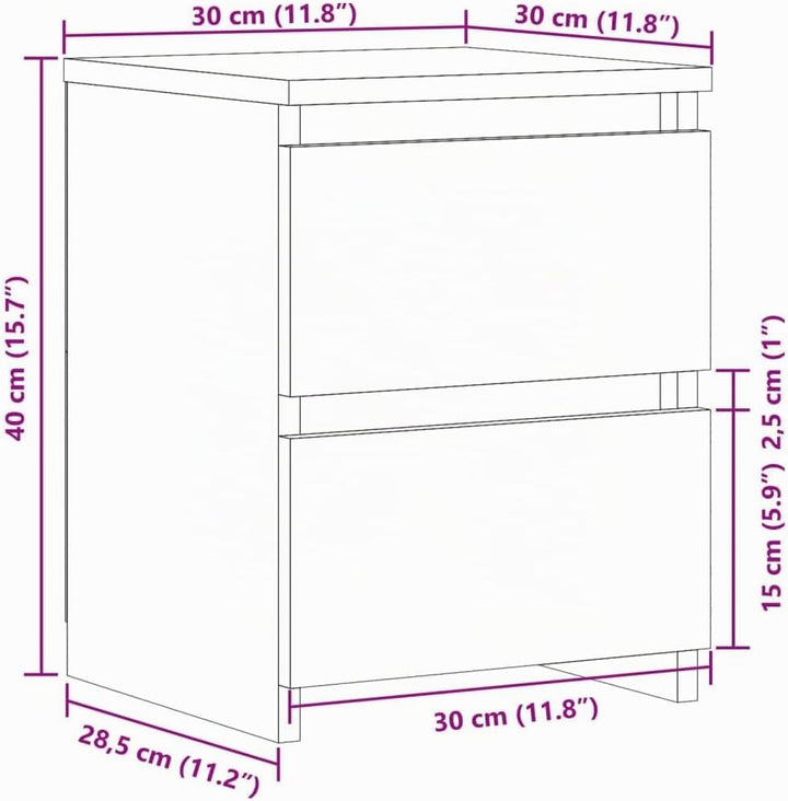 vidaXL Nachttisch, Nachtschrank mit 2 Schubladen, Nachtkommode für Schlafzimmer, Nachtkonsole Beiste