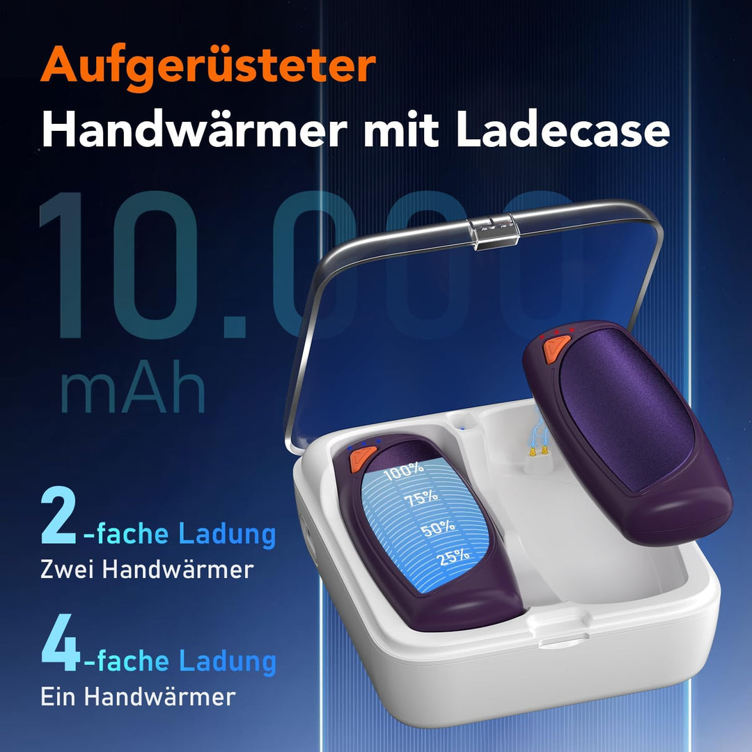 Lepwings Handwärmer Elektrisch 2er-Pack mit Ladecase, 14.000 mAh, Wiederverwendbare Taschenwärmer, B