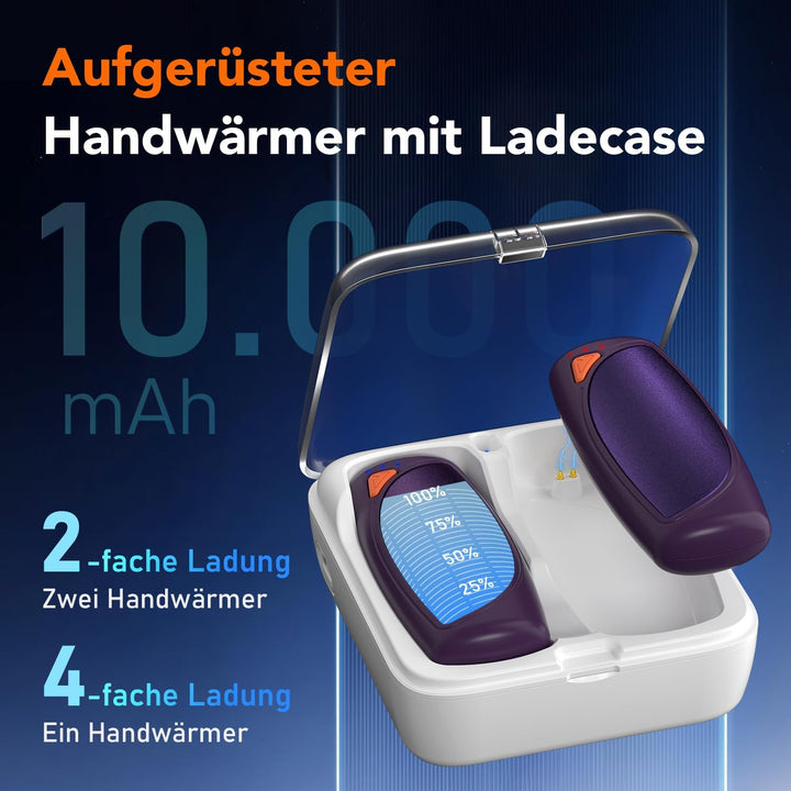 Lepwings Handwärmer Elektrisch 2er-Pack mit Ladecase, 14.000 mAh, Wiederverwendbare Taschenwärmer, B