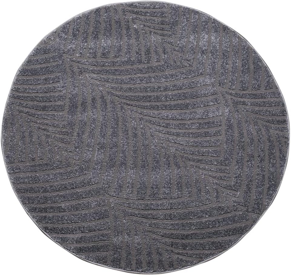carpet city Teppich Wohnzimmer 160 cm Rund - Anthrazit, Grau - Kurzflor, 3D-Effekt, Glanzgarn - Geo-