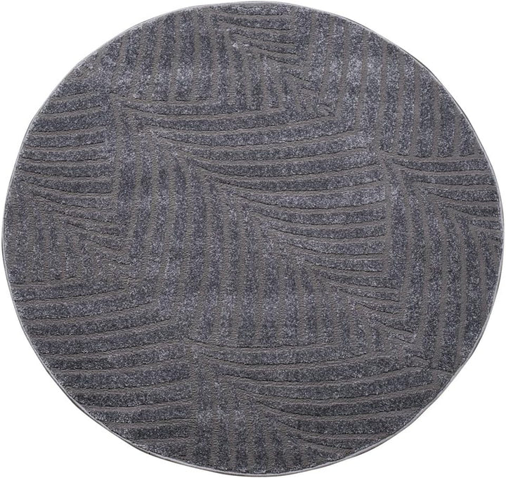 carpet city Teppich Wohnzimmer 160 cm Rund - Anthrazit, Grau - Kurzflor, 3D-Effekt, Glanzgarn - Geo-