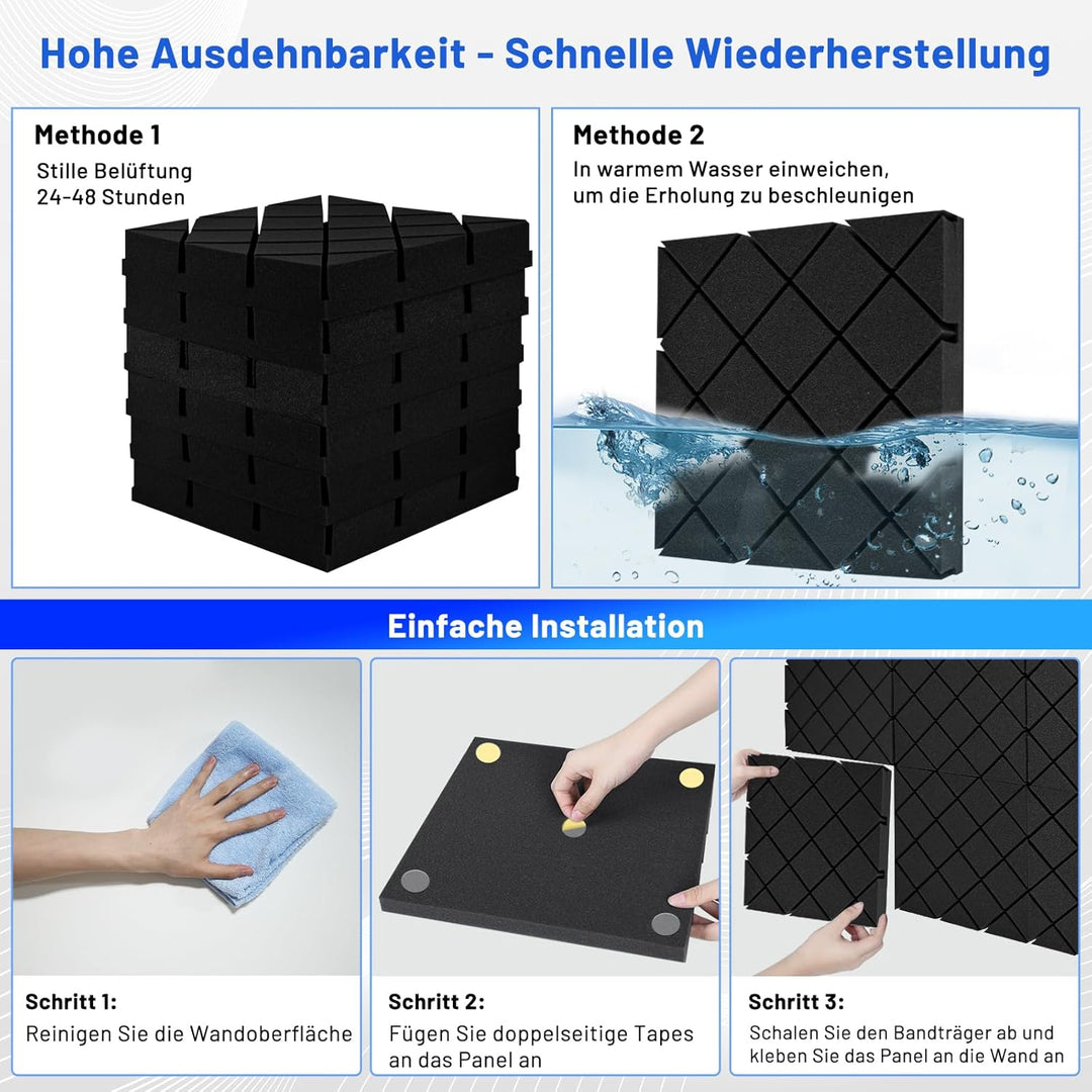16 Stück Schalldämmung Schallschutzplatten, 5 X 30 X 30 CM Schalldämmung Akustikschaumstoff, Akustik