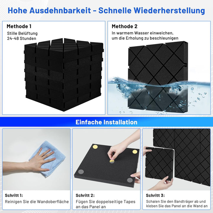 16 Stück Schalldämmung Schallschutzplatten, 5 X 30 X 30 CM Schalldämmung Akustikschaumstoff, Akustik