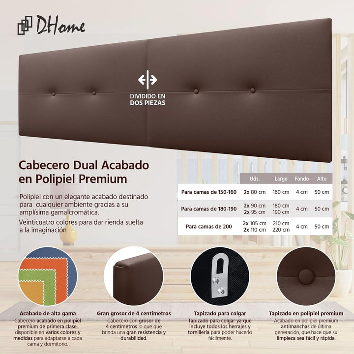 DHOME Kunstleder oder Stoff Kopfteil Acualine Pro DUAL geteilt in 2 Teile High-End gepolstertes Kopf