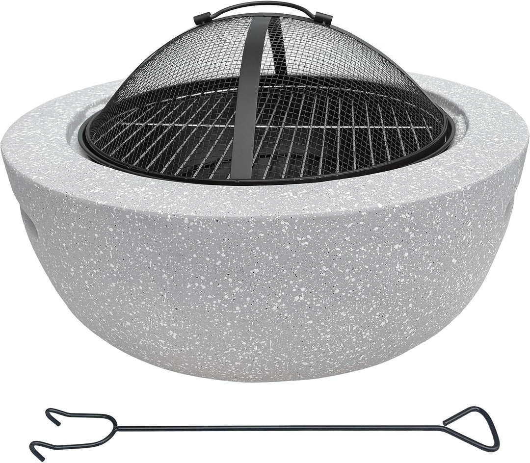 Feuerschale 2-in-1 aus Kunststein in Granitoptik | ca. Ø 60 cm | inkl. Grillrost, Schürhaken & Funke