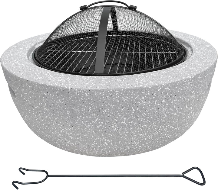 Feuerschale 2-in-1 aus Kunststein in Granitoptik | ca. Ø 60 cm | inkl. Grillrost, Schürhaken & Funke