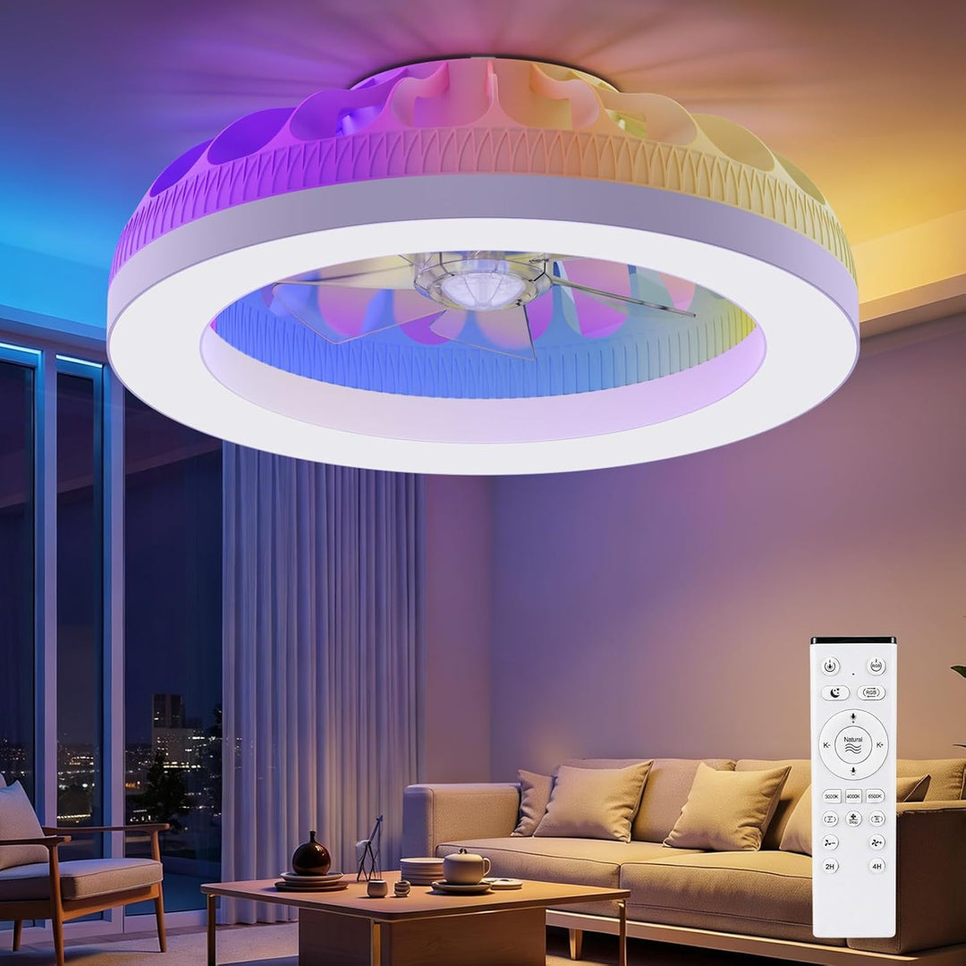 Ateroll Deckenventilator mit Beleuchtung, Ø48CM RGB Deckenventilator mit Licht und Fernbedienung, 6