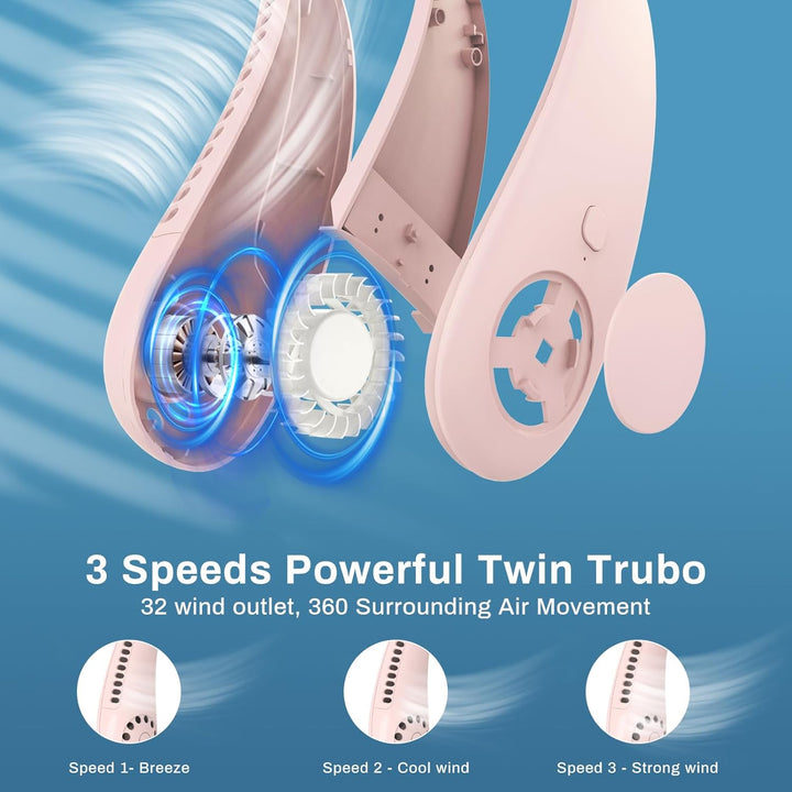 Timiyou Halsventilatoren, Hands Free Bladeless Fan, Tragbarer USB Ventilator, Nackenventilator mit 3
