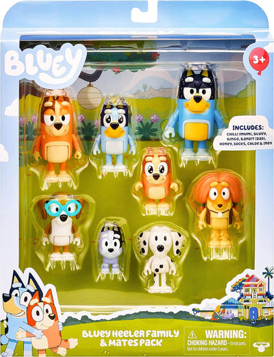 Bluey Blueys 8er-Figurenpack Familie und Freunde: 6,3–7,6 cm grosse Figuren mit beweglichen Gelenken