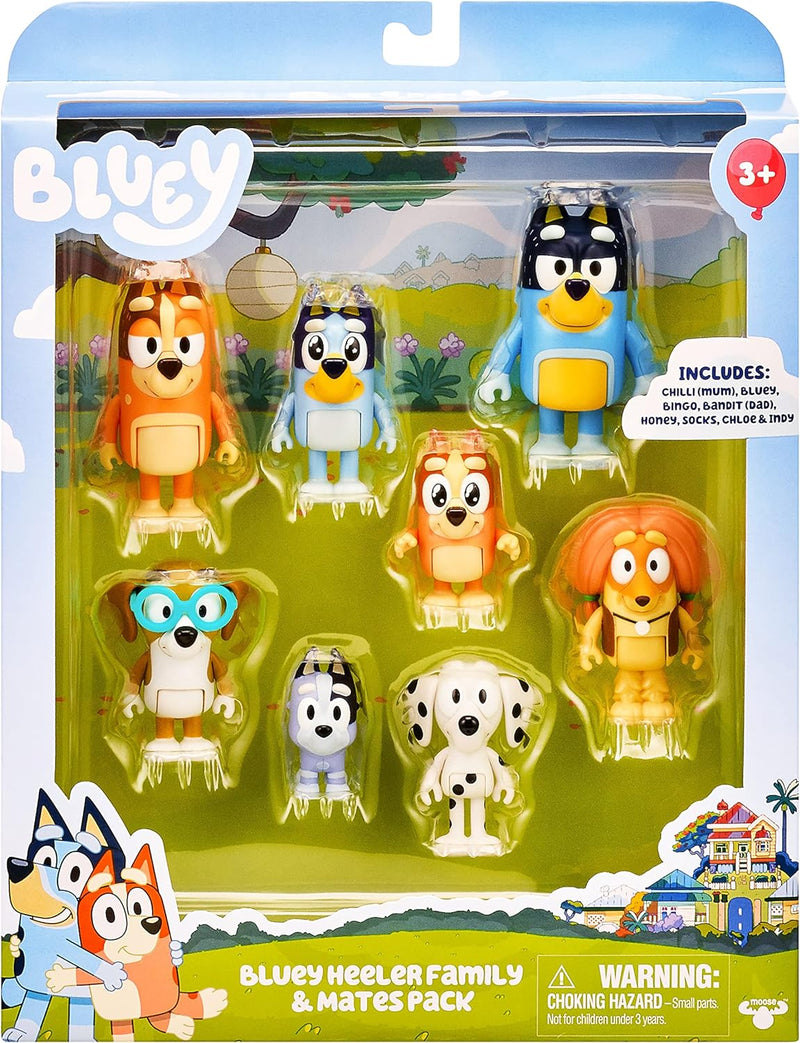 Bluey Blueys 8er-Figurenpack Familie und Freunde: 6,3–7,6 cm grosse Figuren mit beweglichen Gelenken