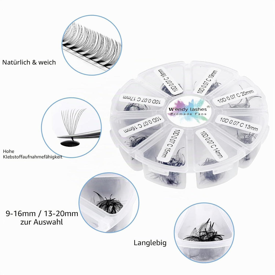 Russische Wimpern C Curl 500 Fans 10D 0,07 mm 13-20 mm gemischte vorgefertigte Wimpernverlängerung R