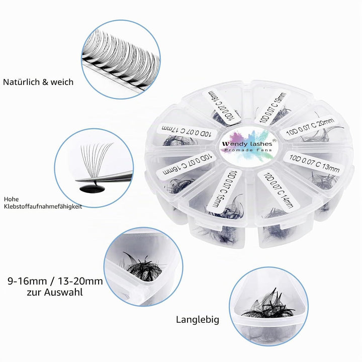 Russische Wimpern C Curl 500 Fans 10D 0,07 mm 13-20 mm gemischte vorgefertigte Wimpernverlängerung R