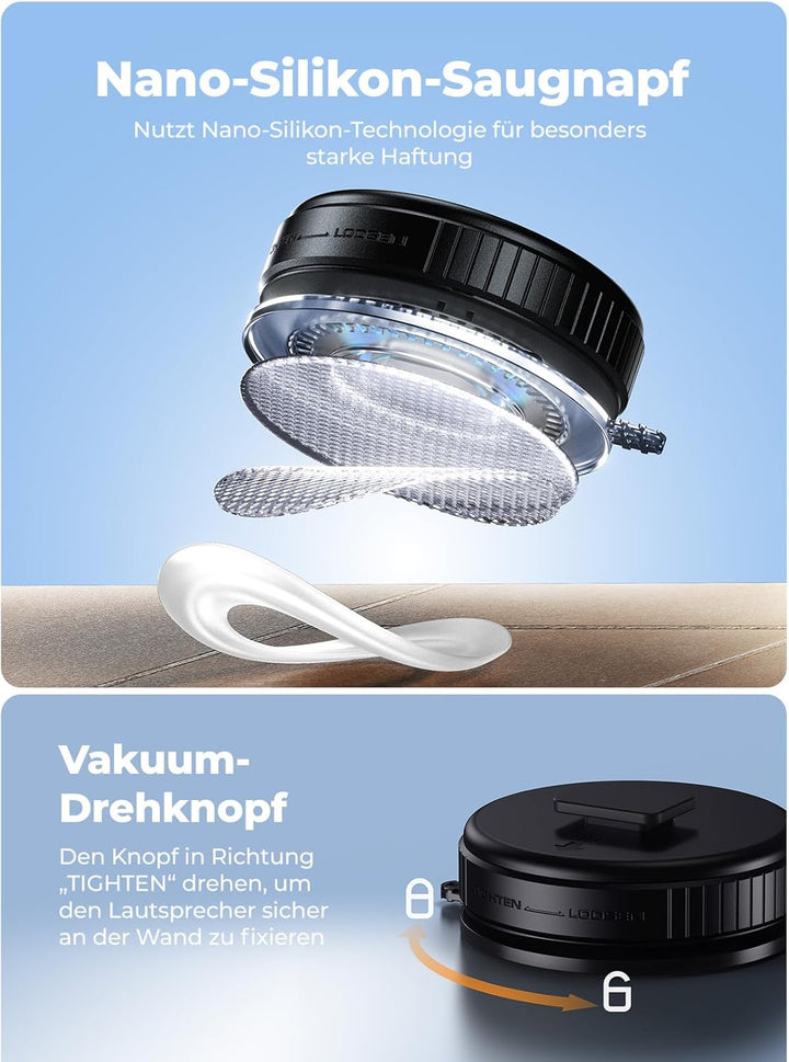 Bluetooth Lautsprecher Dusche IPX7 Shower Speaker mit Vakuum-Saugfuss 24 Std. Spielzeit Bluetooth 5.