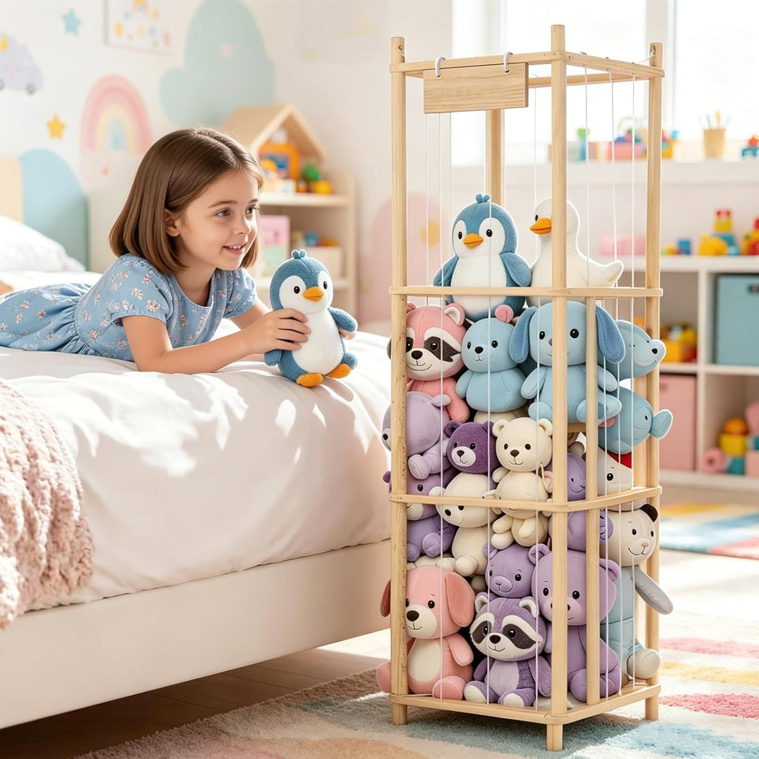 Holz Stofftier Aufbewahrung, Kuscheltier Aufbewahrung, Raumsparende Plüschtier Spielzeug Organizer f