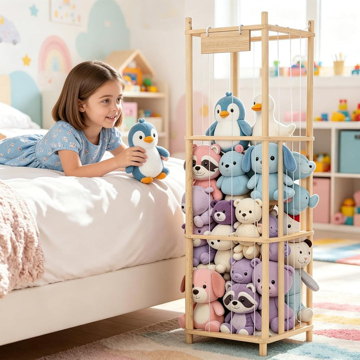 Holz Stofftier Aufbewahrung, Kuscheltier Aufbewahrung, Raumsparende Plüschtier Spielzeug Organizer f