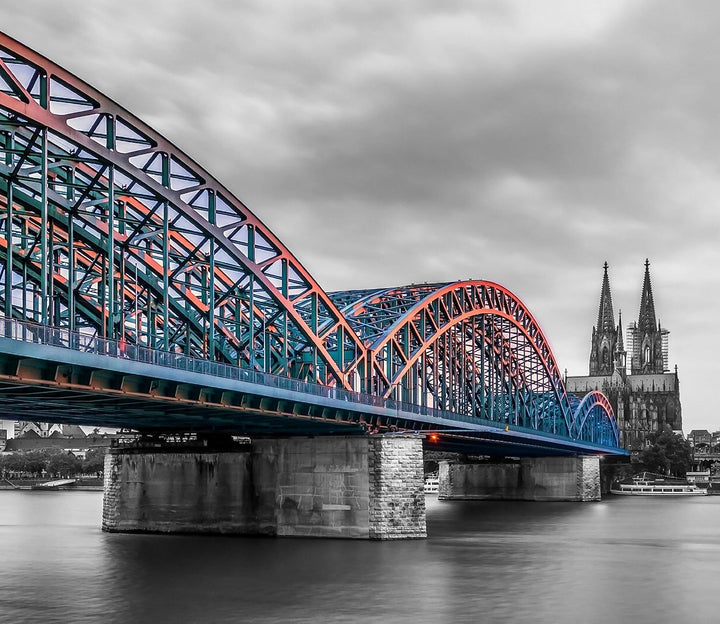 Brücke Kölner Dom Herdabdeckplatte & Spritzschutz aus Echtglas | Für Herd-Kochfelder | 60x52 cm