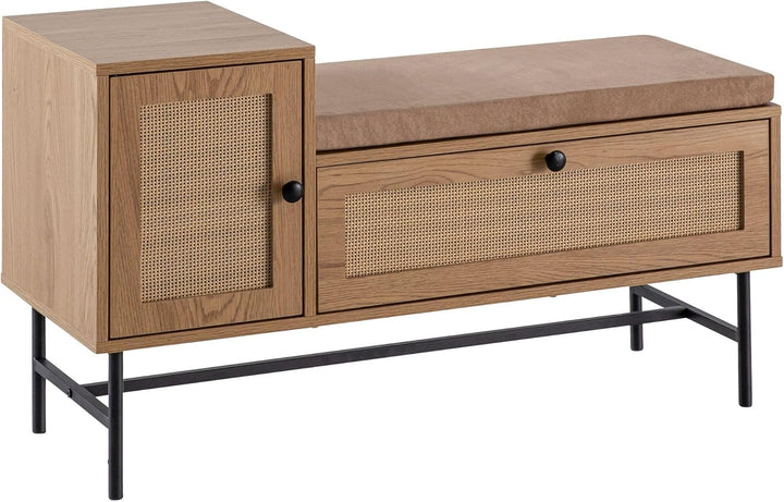 Wohnling Schuhbank mit Sitzfläche 100x60x38 cm Garderobenbank Eiche-Dekor, Sitzbank Rattan Klein Gep