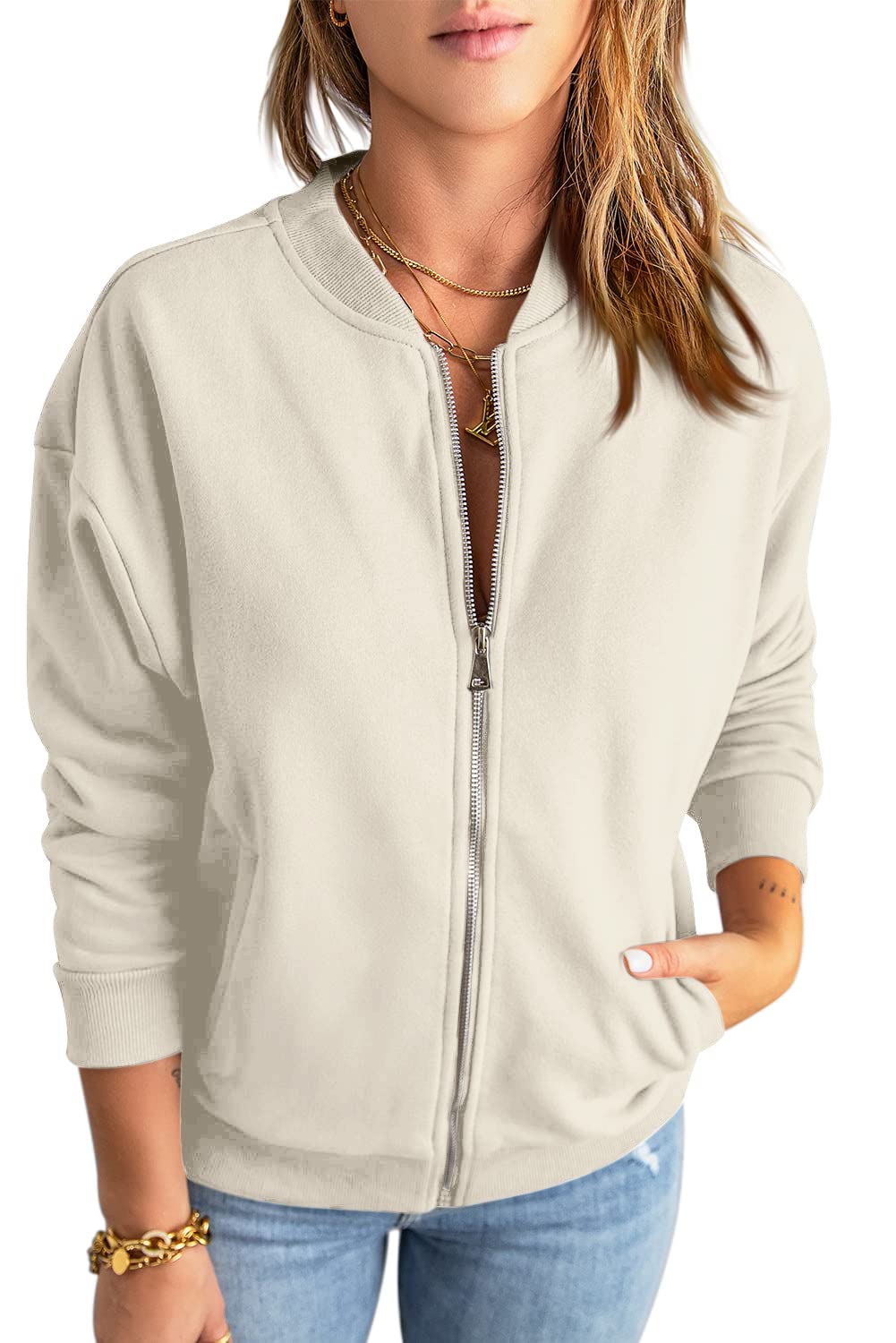 GeGekoko Zip Sweatshirt Damen übergrosse Jacket Sweatshirt Einfarbige Loose Langarm Tops Oberteile m