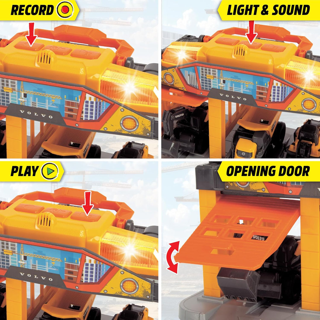 Dickie Toys - Micro Construction Auto-Station für Kinder ab 3 Jahre (25 cm) mit 3 Volvo Baustellenfa