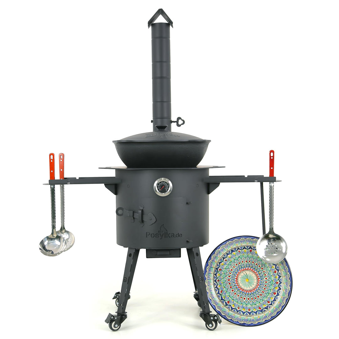 Feuerofen Utschak Ø 40cm mit Gusseisen Kazan Wok 12L Ø 42,5cm | Kasan mit Deckel | Учаг Outdoor Gula