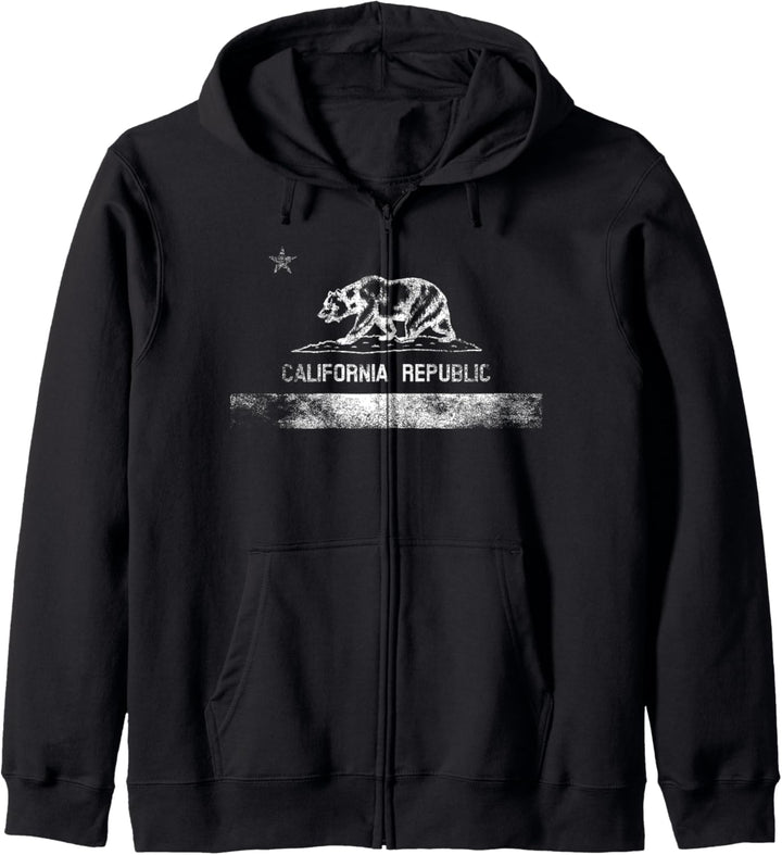 CALIFORNIA STATE FLAG GRIZZLY BEAR CALI DISTRESSED WHITE Kapuzenjacke